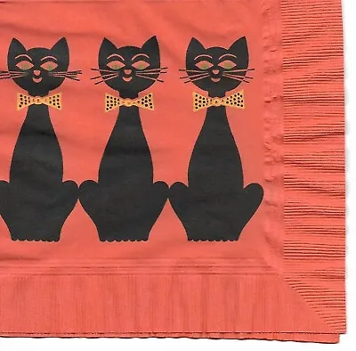 Vintage Paper Halloween Napkin ~ Three Black Cats Wearing Bow Ties! • $6