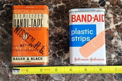 Vintage Johnson & Johnson Bauer & Black Band-Aid Flexible Metal Tin W/Hinged Lid • $12