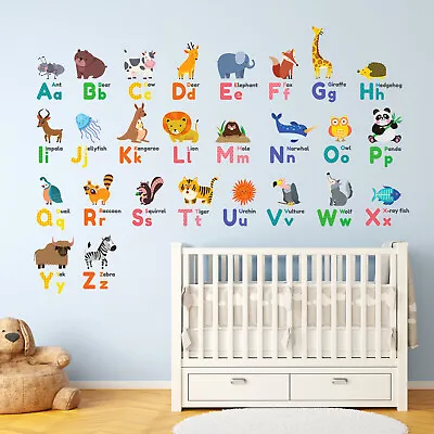 Decowall DW-1614 Colourful Animal Alphabet ABC Kids Wall Stickers Wall Decals • £13.99