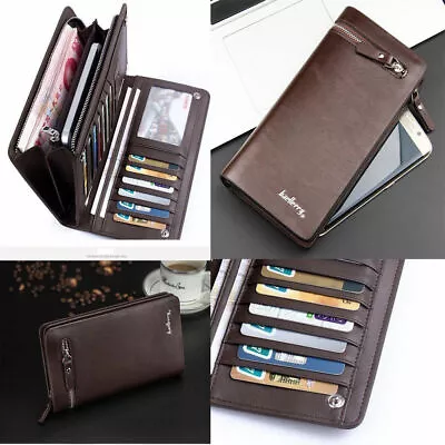 Mens Leather Zipper Long Wallet Phone Business Bag Card Checkbook Clutch Handbag • $11.38