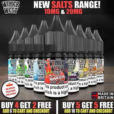 10ml Nic Salts E-Liquid Wilder West  50/50 Vape Juice All Flavours - 10mg 20mg • £2.69