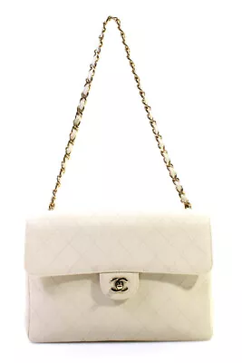 Chanel Womens CC Turnlock Caviar Leather Vintage Single Flap Bag Handbag White • $5999.99