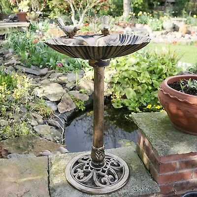 £20.99 • Buy Garden Bird Bath Table Outdoor Bronze Effect Oyster Shell Freestanding Pedestal