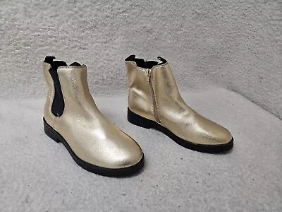 Zara Girls Boots 35 Gold Metallic Zip Up Ankle Chelsea Comfort Booties Shoe US 5 • $17.09
