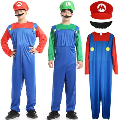 Mens Adult Super Mario And Luigi Fancy Dress Plumber Bros Halloween Costume UK • £10.59
