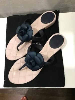 Chanel Camelia Pink/black/blue    Robber Flip Flop 100% Authentic Size40/10 • £365.72