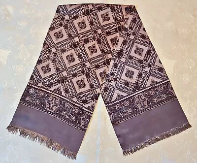 Scarf Vintage Authentic Paisley Geometric Art Mauve Acetate Long Men Double • $16