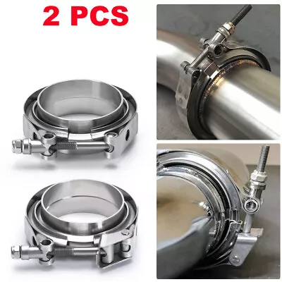 2PCs 2.5  63mm Exhaust V-band Clamp Stainless + Female Male Two Flanges Kit • £19.99