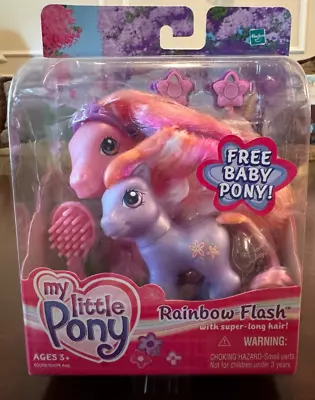 My Little Pony 2004 G3 Super Long Hair Rainbow Flash With Baby Romperooni NEW • $30