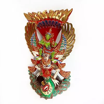 Balinese Hindu Garuda Vishnu Colorful Wooden Hand Painted Carved Statue 16.5 In • $1499