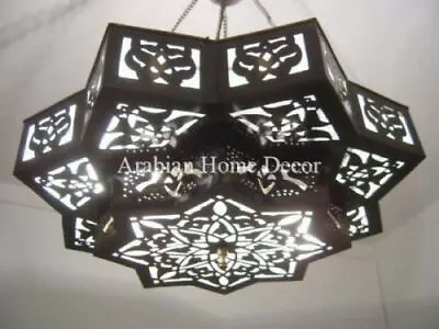 Handcrafted Moroccan 20  Wide Black Star Hanging Chandelier Ceiling Light Lamp • $252.84