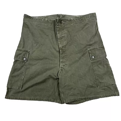 50s Vintage Military Cargo Shorts Baggy Parachute Olive Green Adjustable Size • $34.99