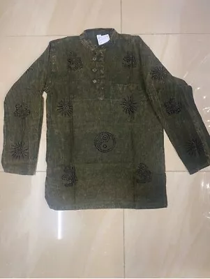 Dark Green Long Sleeve Festival/boho Shirt (u1) • £7.99