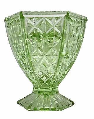 Vintage Green Uranium Glass Vase With Frog Motif - European Elegance! • $195