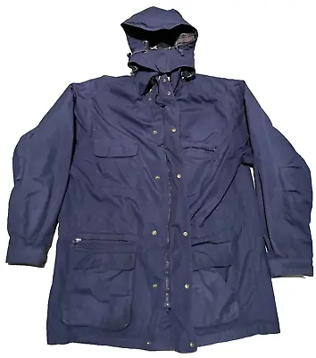 Vintage EDDIE BAUER Wool Lined Parka Coat Mens XL Tall Blue Insulated Zip Snap • $34.96