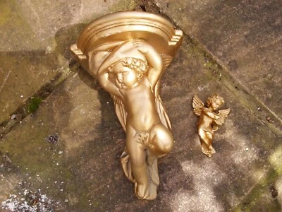 £9.99 • Buy Gold Cherub Corbel/Shelf In Plaster And Small Cherub Hanging