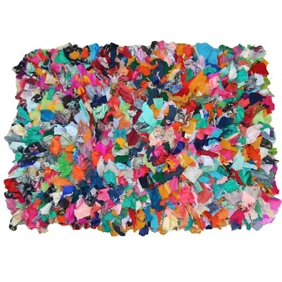 Shaggy Fluffy Rag Rug Recycled Sari Bright Multi Coloured 60x90cm • £19.99