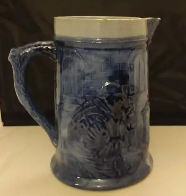 Antique Primitive Blue & Gray Salt Glaze Stoneware Pitcher Bar Scene Flemish • $39