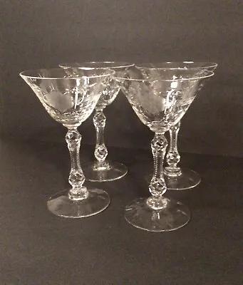 Vintage Crystal Etched Floral Champagne/Dessert/Sherbet Stem Set Of 2 Glasses • $15.99