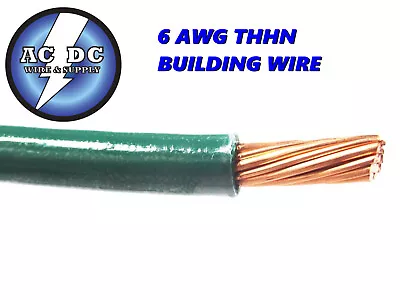 Thhn Thwn 6 Awg Gauge Green Nylon Pvc Stranded Copper  Building Wire 75' • $90.95