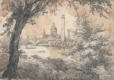 HENRY WILLIAM BURGESS Antique Pencil Drawing ST PAUL'S CATHEDRAL LONDON - 1826 • £100