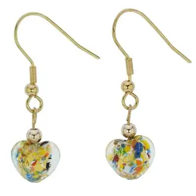 GlassOfVenice Small Murano Glass Heart Earrings - Multicolor Confetti • $29.95