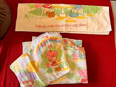 Vintage 1980 Strawberry Shortcake Twin Size Bed Sheets Complete Set Pillowcase • $80