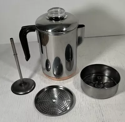 VTG Revere Ware Stainless Stovetop Coffee Pot Percolator Copper Bottom 6-8 Cup • $69.99