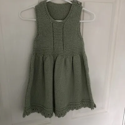 Hand Knitted Baby Pinafore Dress Sage Green 0 - 9 Months • £9.50