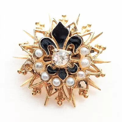Vintage Starburst Fleur De Lis  Brooch Lapel Collar Tie Pin Mid Century Jewelry • $11.25