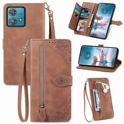 For Motorola Edge +2023 X30 Pro Plus 2022 E53 Leather Zipper Wallet Phone Case • $9.30