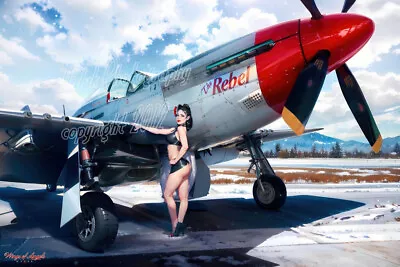 Rebel P-51D Mustang Digital Pin Up Art Print Malak • $39.95