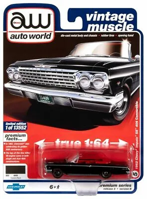 Autoworld Awsp045 B 1962 Chevrolet Impala Ss 409 Convertible 1/64 Diecast Black • $7.95