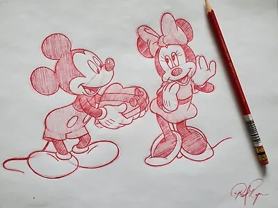 Disney Disneyland Mickey And Minnie Mouse Valentines Day Drawing/sketch Signed • $40