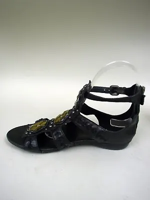 B. Makowsky Black Leather Jeweled Sandals - Size 6M • $35