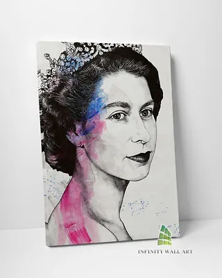 Queen Elizabeth Watercolour Canvas Art Print Wall Art Picture Canvas Decor -E18 • £22.75