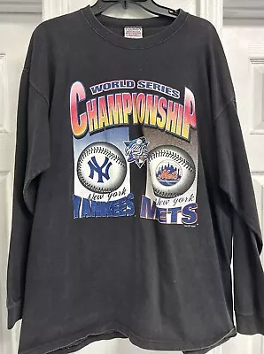 Vintage 2000 World Series New York Yankees Mets Black Baseball T-Shirt Mens XL • $22