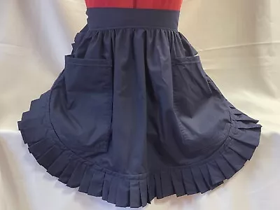 £20.99 • Buy RETRO VINTAGE 50's STYLE HALF APRON / PINNY With 2 POCKETS - NAVY