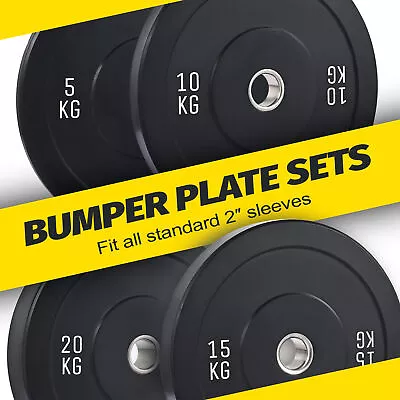 Olympic Bumper Weight Plates Rubber 5-20KG Home Gym Fitness Lifting Barbell Bar • $79.99