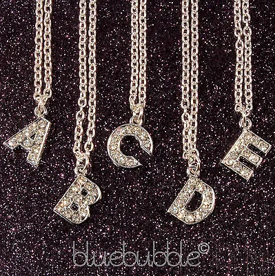 Funky Crystal Diamante Initial Necklace Cute Kitsch Retro Bling Vtg Name Gift Uk • £5.53