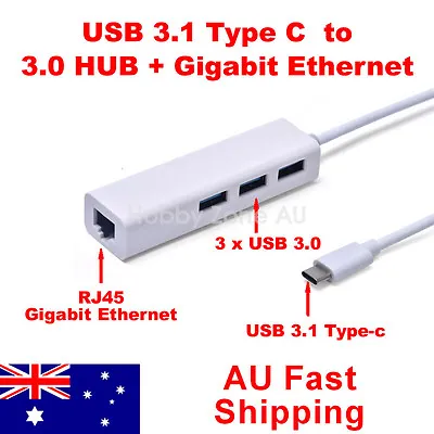 $15.85 • Buy USB 3.1 Type C To HUB 3 Port With RJ45 Gigabit Ethernet Adapter 3.0 USB-C PC MAC