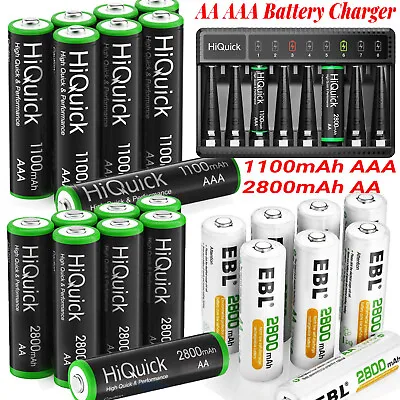 HiQuick AA AAA Ni MH Rechargeable Batteries +8 Slots AA AAA Battery Charger Lot • $10.99