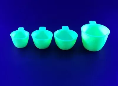 Vintage Jadeite Nested Tab Handle Measuring Cup Set Of 4 Green Glows • $67.45