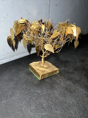 Vintage Gold Tone Leaf Brass Wire Bonsai Tree Sculpture 5  • $10