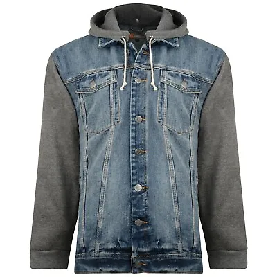 Men’s KAM Big Size Hooded Western Classic Denim Jacket Jersey Sleeves L-8XL • £21.99