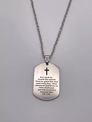 Silver Stainless Steel Dog Tag Necklace John 3:16 Christian Bible Faith • $16.65