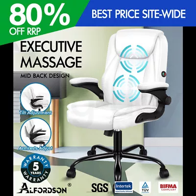 ALFORDSON Massage Office Chair Executive Computer Gaming Seat PU Leather White • $109.95