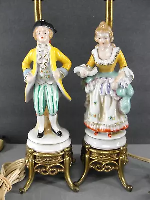 Porcelain Figural Man & Woman Table Boudoir Bedside Lamps Pair Victorian Antique • $129.90