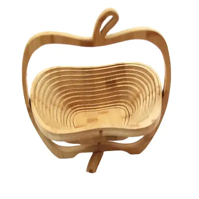 Collapsible Wood Foldable/compact/small Basket Folding Bamboo Fruit Bowl • $15
