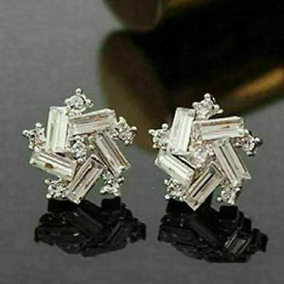 2Ct Baguette Cut Lab-Created Diamond Cluster Stud Earrings 14K White Gold Plated • $70.19